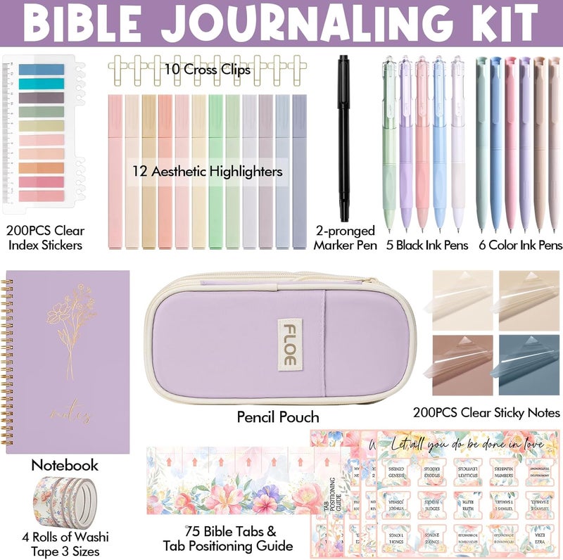 FLOE Bible Study Supplies Journaling Kit for Women, Valentines Day Christian Gifts for Women Her, Bible Study Tool w/Pastel Highlighter and Pen No Bleed, Pencil Case Notebook Annotation Kit Accessories Set - Image 2